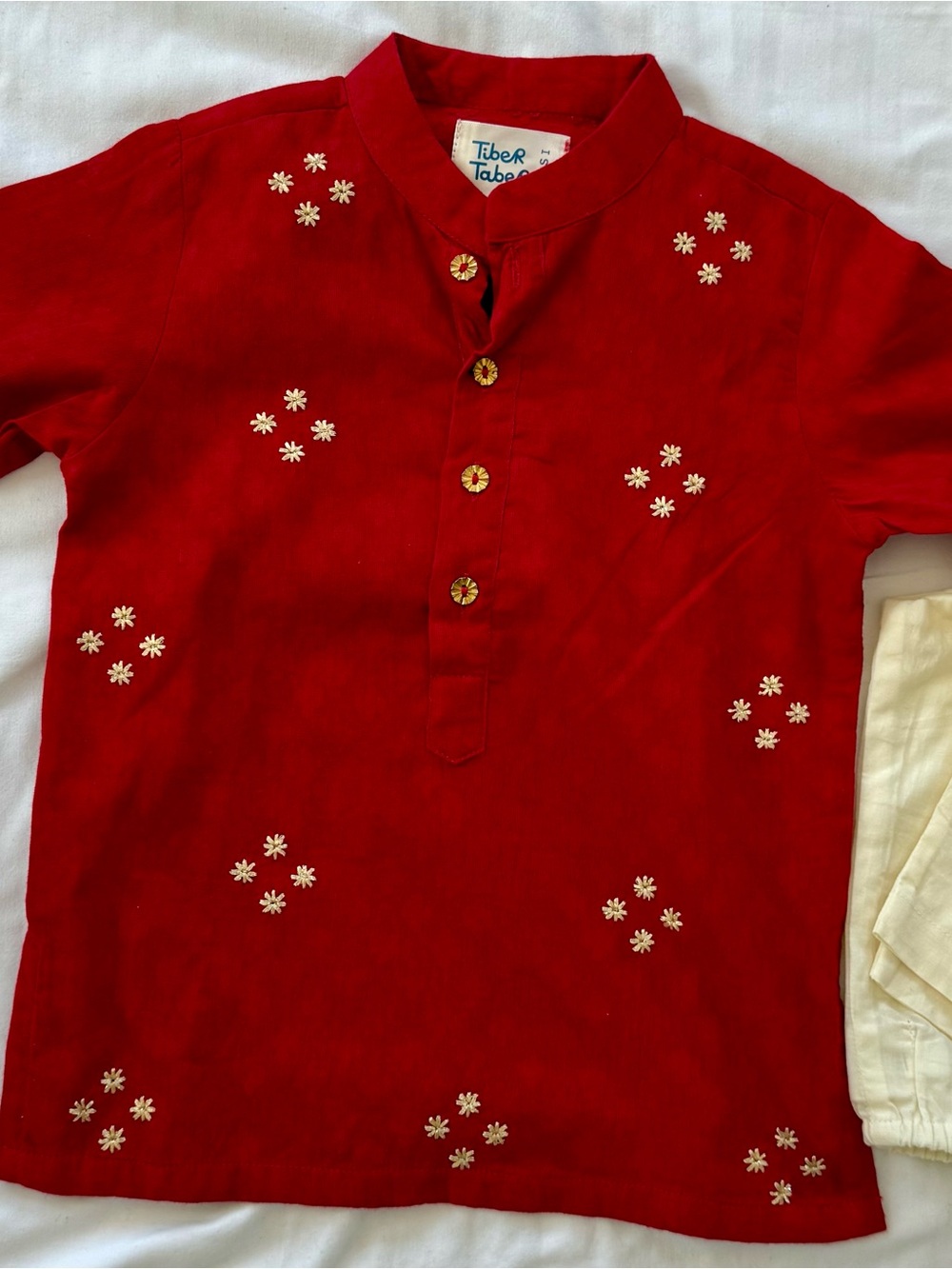 Kids Red Embroidered Button-Down Shirt